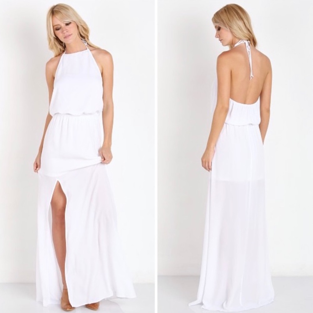 Show Me Your MuMu Ivory Chiffon White Heather Halter Dress